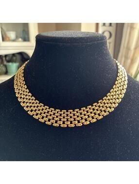 Vintage Napier Necklace Panther Link Collar Gold Tone Signed 16”